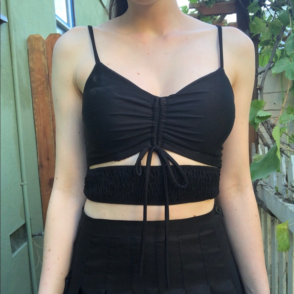 DOLLS KILL STRETCHY BLACK CUT OUT CROP TOP